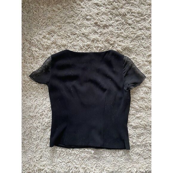 Carlisle Blouse Top Size 4 Silk Combination Black Sheer Short Sleeve Romantic - Picture 3 of 8